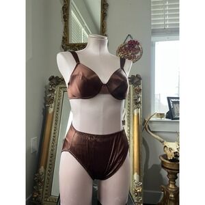 Vintage Victoria's Secret Liquid Second Skin Satin Brown Bra & Brief Set